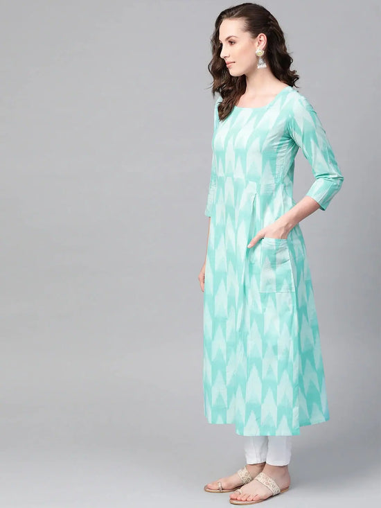 Ahika Women Cotton Fabric Light Cyan Printed Fancy Daily Wear Kurti