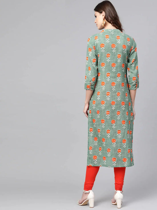 Ahika Women Casual Wear Cotton Fabric Sea Green Printed Trendy Kurti