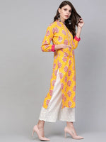 Ahika Women Cotton Fabric Trendy Festive Wear Yellow Color Printed Kurti