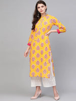 Ahika Women Cotton Fabric Trendy Festive Wear Yellow Color Printed Kurti