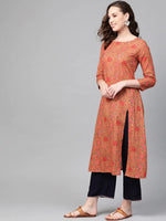 Ahika Women Casual Wear Cotton Fabric Salmon Printed Trendy Kurti