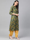 Ahika Women Cotton Fabric Printed Simple Function Wear Green Color Kurti