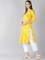 Ahika Women Cotton Fabric Trendy Festive Wear Yellow Printed Kurti