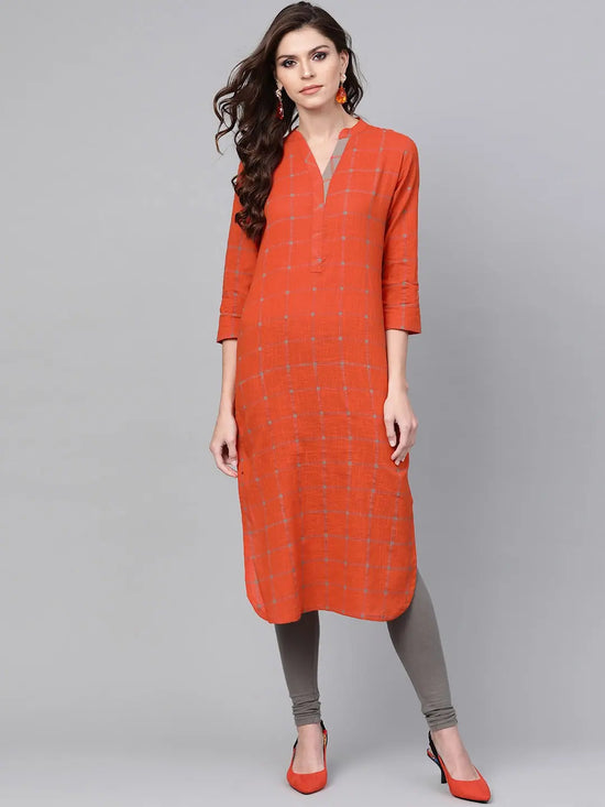 Ahika Women Cotton Fabric Trendy Festive Wear Orange Color Printed Kurti