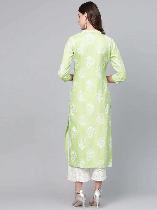 Ahika Women Cotton Fabric Green Color Fancy Daily Wear Kurti