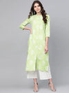 Ahika Women Cotton Fabric Green Color Fancy Daily Wear Kurti