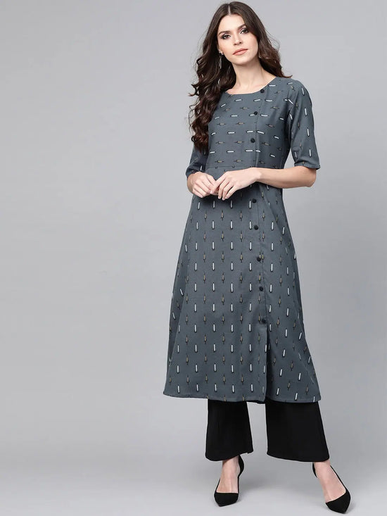 Ahika Women Cotton Fabric Grey Printed Fancy Daily Wear Kurti