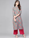 Ahika Women Cotton Fabric Trendy Festive Wear Grey Color Printed Kurti