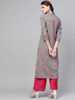 Ahika Women Cotton Fabric Trendy Festive Wear Grey Color Printed Kurti