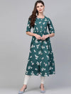 Ahika Women Casual Wear Cotton Teal Printed Trendy Kurti