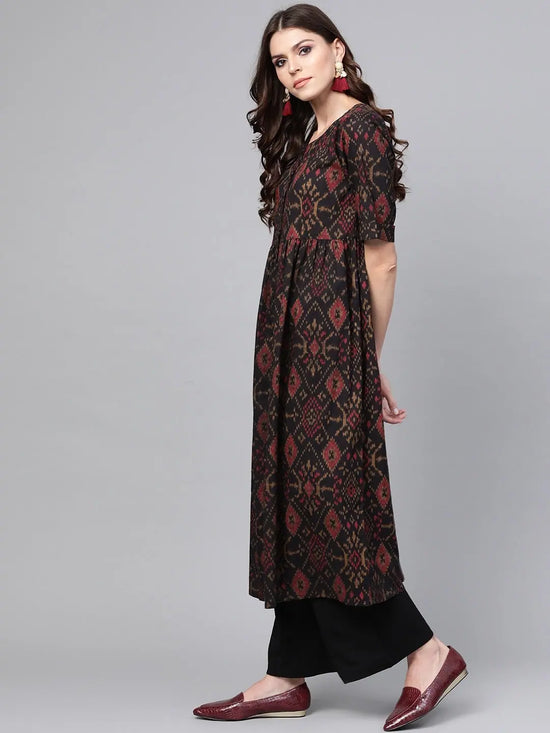 Ahika Women Black Maroon Color Cotton Fabric Printed A Line Kurta