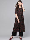 Ahika Women Black Maroon Color Cotton Fabric Printed A Line Kurta