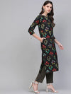 Ahika Women Cotton Fabric Black Color Printed Fancy Daily Wear Kurti