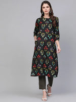 Ahika Women Cotton Fabric Black Color Printed Fancy Daily Wear Kurti