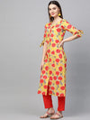 Ahika Women Cotton Fabric Yellow Color Printed Daily Wear Kurti