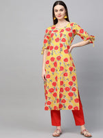 Ahika Women Cotton Fabric Yellow Color Printed Daily Wear Kurti