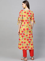 Ahika Women Cotton Fabric Yellow Color Printed Daily Wear Kurti