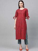 Ahika Women Cotton Fabric Trendy Festive Wear Red Color Printed Kurti