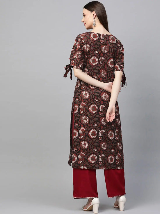 Ahika Women Occasion Wear Brown Color Printed Cotton Fabric Kurti