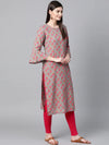 Ahika Women Cotton Fabric Dark Beige Color Printed Fancy Daily Wear Kurti