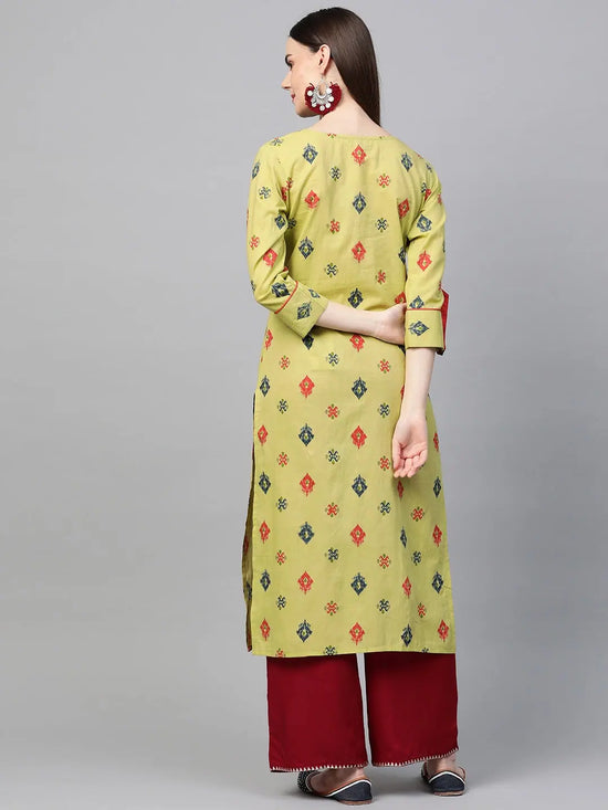 Ahika Women Cotton Fabric Mustard Printed Fancy Daily Wear Kurti