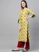 Ahika Women Cotton Fabric Mustard Printed Fancy Daily Wear Kurti