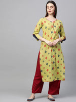 Ahika Women Cotton Fabric Mustard Printed Fancy Daily Wear Kurti