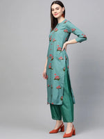 Ahika Women Cotton Fabric Trendy Festive Wear Light Cyan Color Printed Kurti