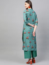 Ahika Women Cotton Fabric Trendy Festive Wear Light Cyan Color Printed Kurti