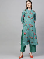 Ahika Women Cotton Fabric Trendy Festive Wear Light Cyan Color Printed Kurti