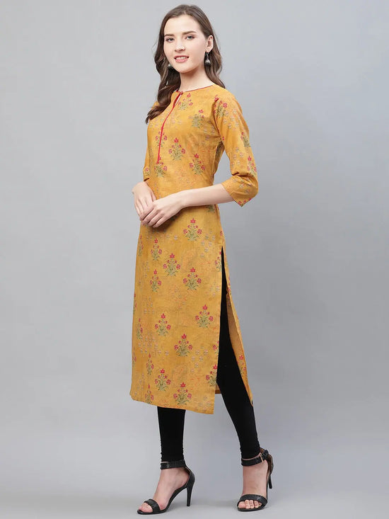 Ahika Women Casual Wear Cotton Orange Color Printed Trendy Kurti