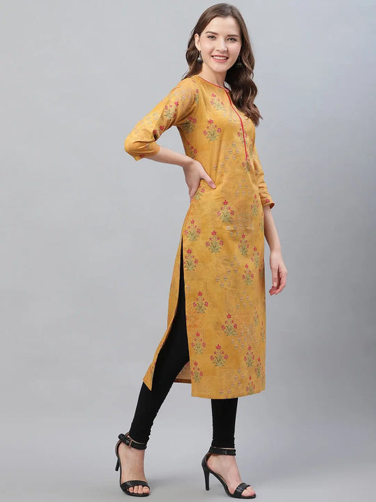 Ahika Women Casual Wear Cotton Orange Color Printed Trendy Kurti