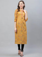 Ahika Women Casual Wear Cotton Orange Color Printed Trendy Kurti