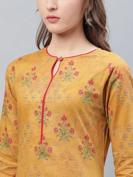 Ahika Women Casual Wear Cotton Orange Color Printed Trendy Kurti