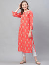 Ahika Women Peach Printed Fancy Daily Wear Kurti