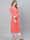 Ahika Women Peach Printed Fancy Daily Wear Kurti