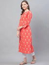 Ahika Women Peach Printed Fancy Daily Wear Kurti