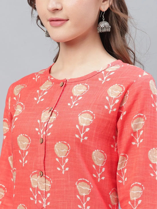 Ahika Women Peach Printed Fancy Daily Wear Kurti