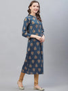 Ahika Women Printed Simple Navy Blue Kurti