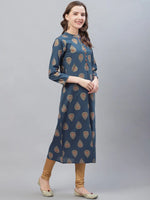 Ahika Women Printed Simple Navy Blue Kurti