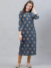 Ahika Women Printed Simple Navy Blue Kurti