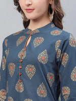 Ahika Women Printed Simple Navy Blue Kurti