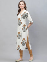 Ahika Women Cotton Fabric White Fancy Daily Wear Kurti