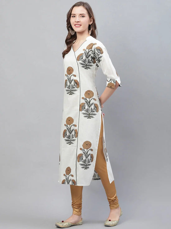 Ahika Women Cotton Fabric White Fancy Daily Wear Kurti