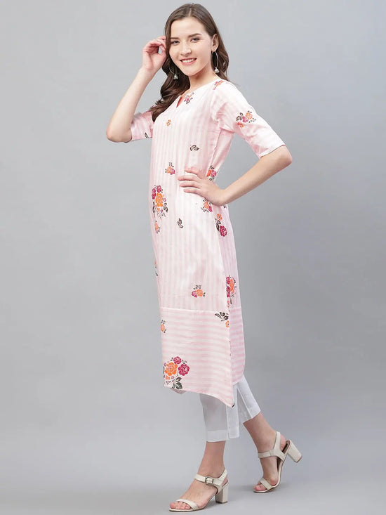 Ahika Women Cotton Fabric Pink Printed Fancy Daily Wear Kurti