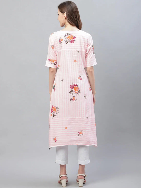 Ahika Women Cotton Fabric Pink Printed Fancy Daily Wear Kurti