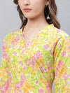 Ahika Women Casual Wear Cotton Fabric Yellow Printed Trendy Kurti