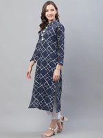 Ahika Women Casual Wear Cotton Fabric Navy Blue Trendy Kurti