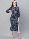 Ahika Women Casual Wear Cotton Fabric Navy Blue Trendy Kurti