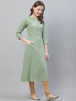 Ahika Women Casual Wear Cotton Fabric Sea Green Printed Kurti